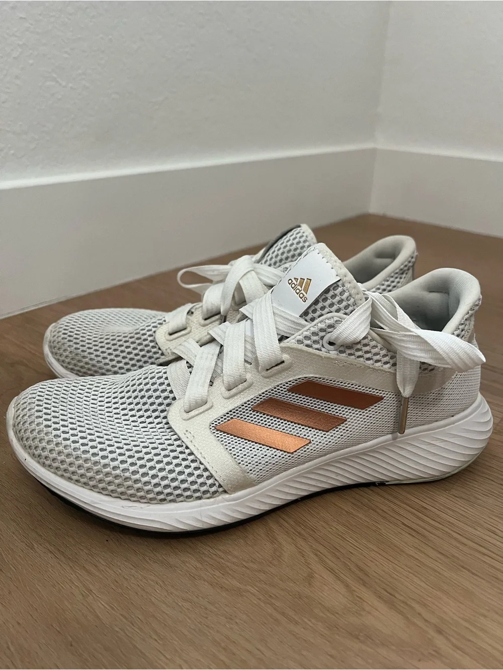 adidas Kids White Sneakers with Copper Stripes